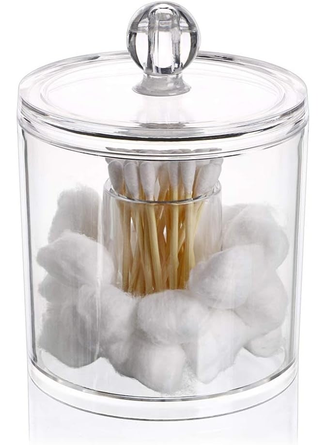 Cotton Ball and Swab Organizer with Lid Apothecary Acrylic Jar Makeup Cotton Organizer Bathroom Storage Canister Jar for Cotton Rounds Pads Q-Tips Holder - Image 1